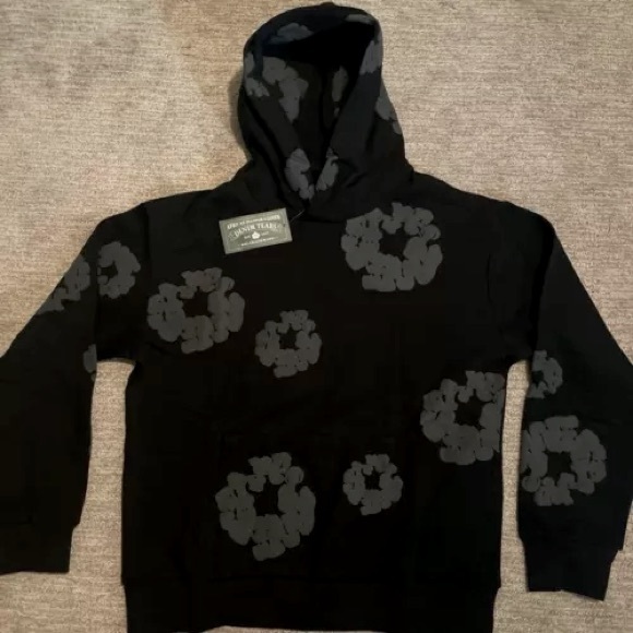 Black and grey denim tear hoodie